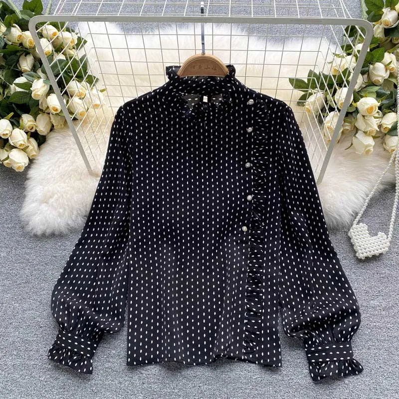 French Retro Dot Sweet Slim Fit Women's Top