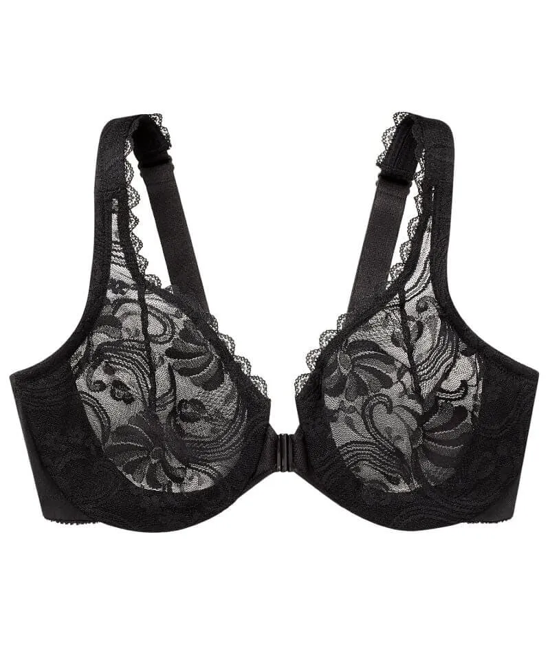 Glamorise WonderWire Front-Closure Stretch Lace Bra - Black