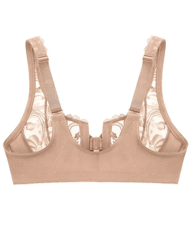 Glamorise WonderWire Front-Closure Stretch Lace Bra - Cafe
