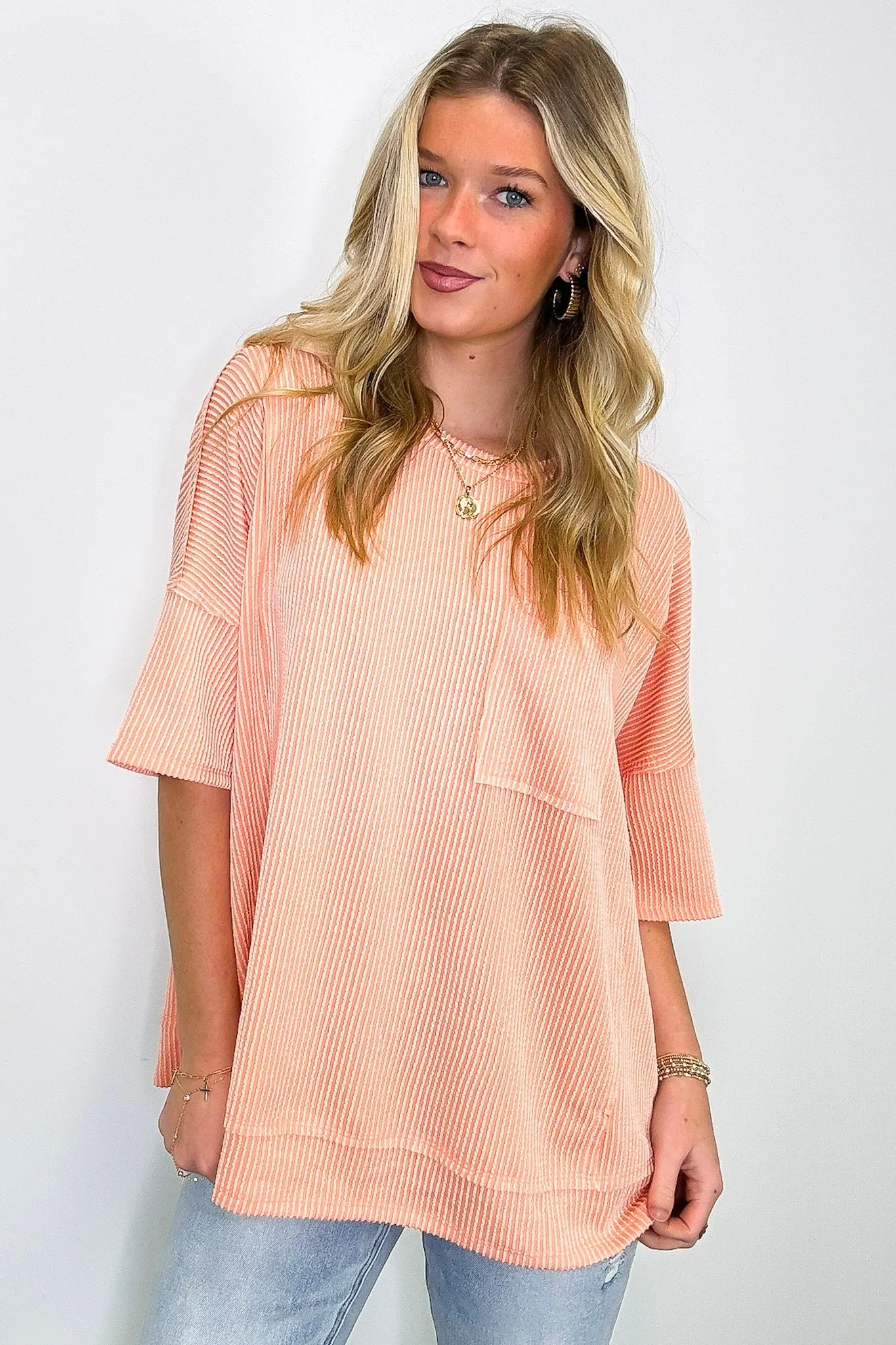 Go With It Raw Edge Relaxed Pocket Top