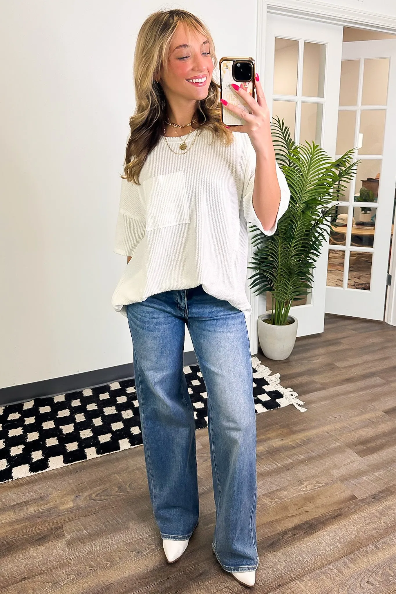 Go With It Raw Edge Relaxed Pocket Top