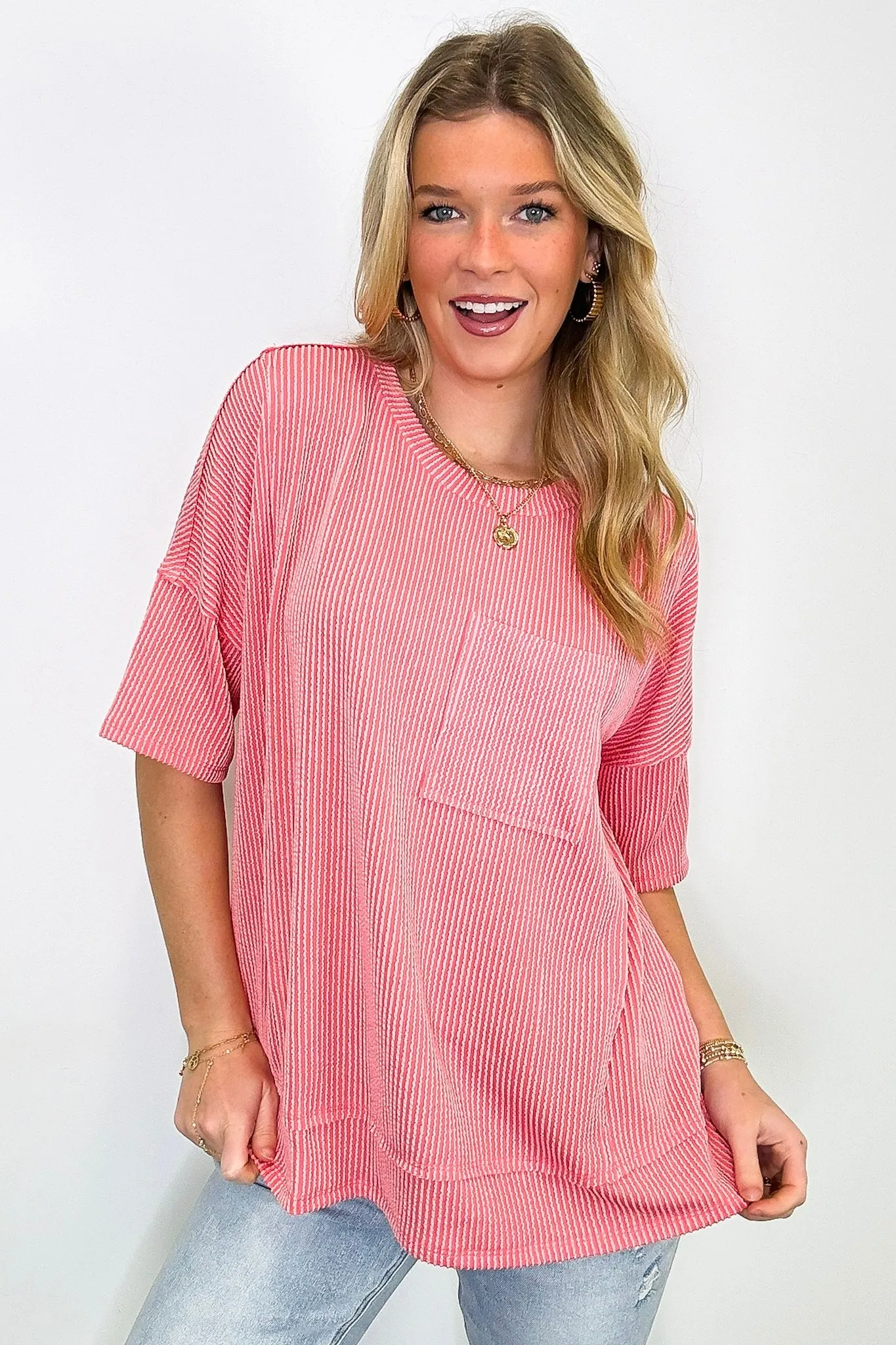 Go With It Raw Edge Relaxed Pocket Top