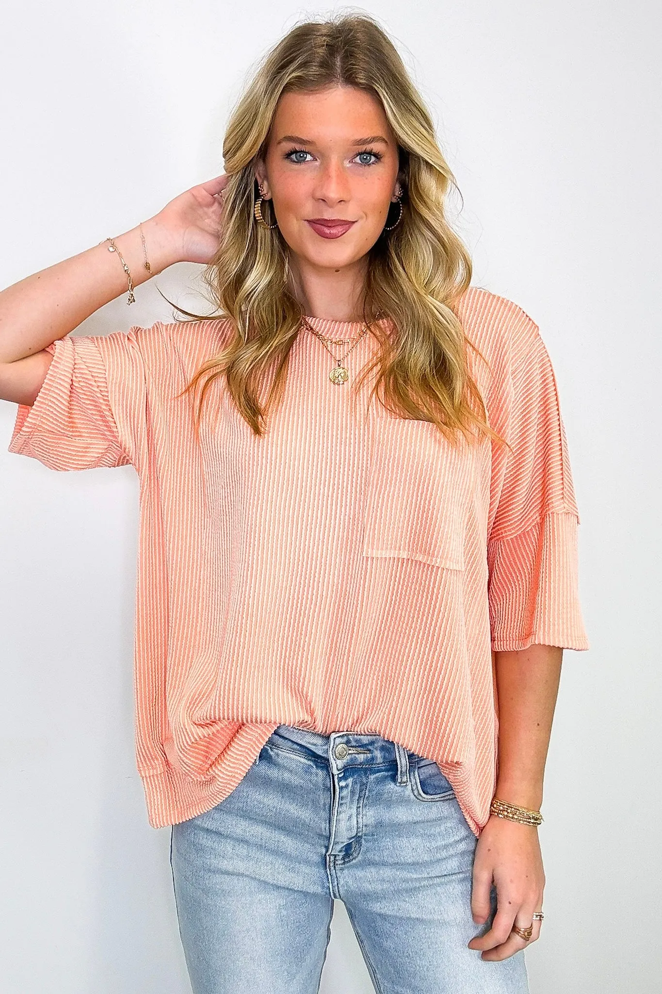 Go With It Raw Edge Relaxed Pocket Top