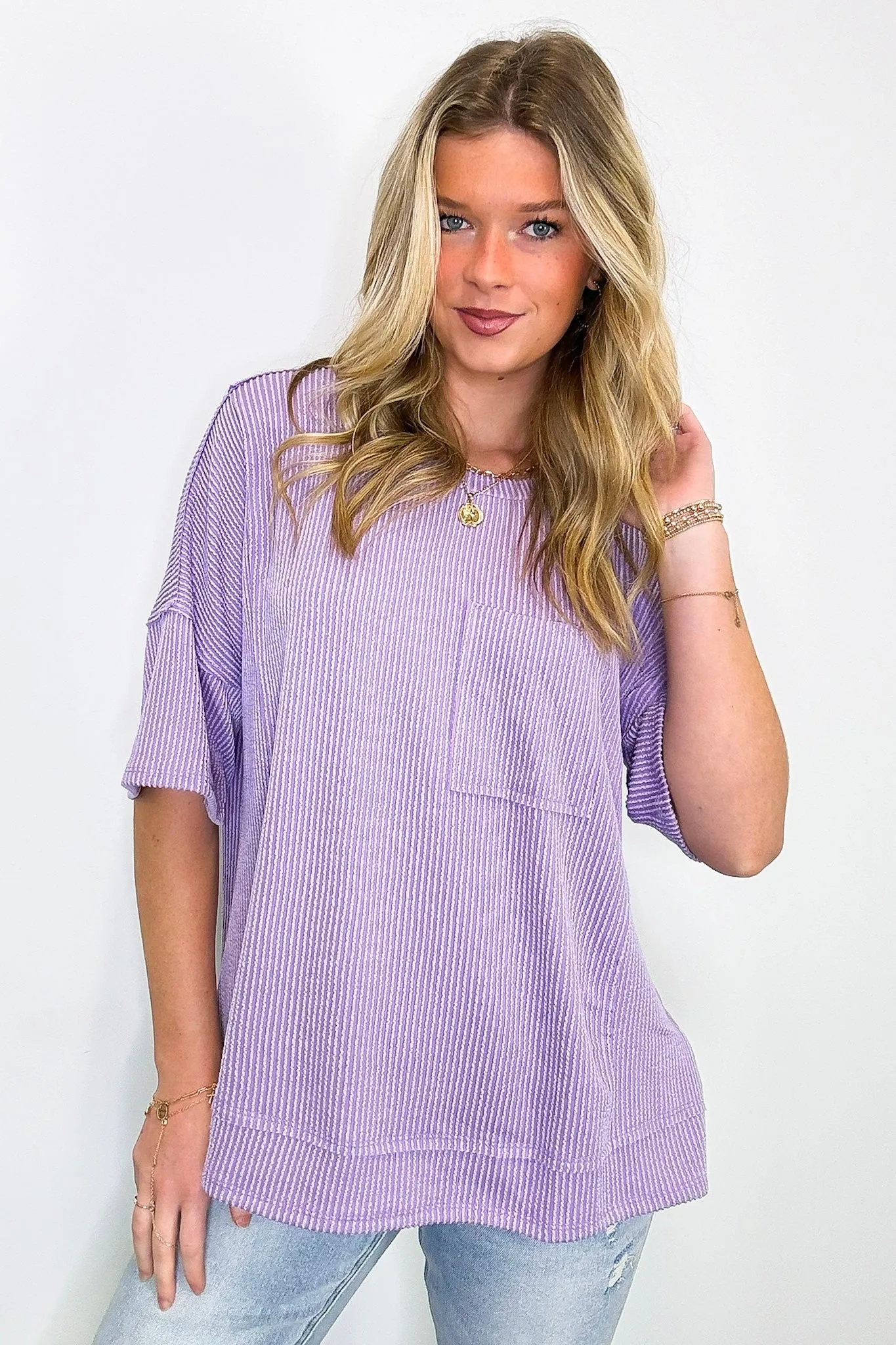 Go With It Raw Edge Relaxed Pocket Top
