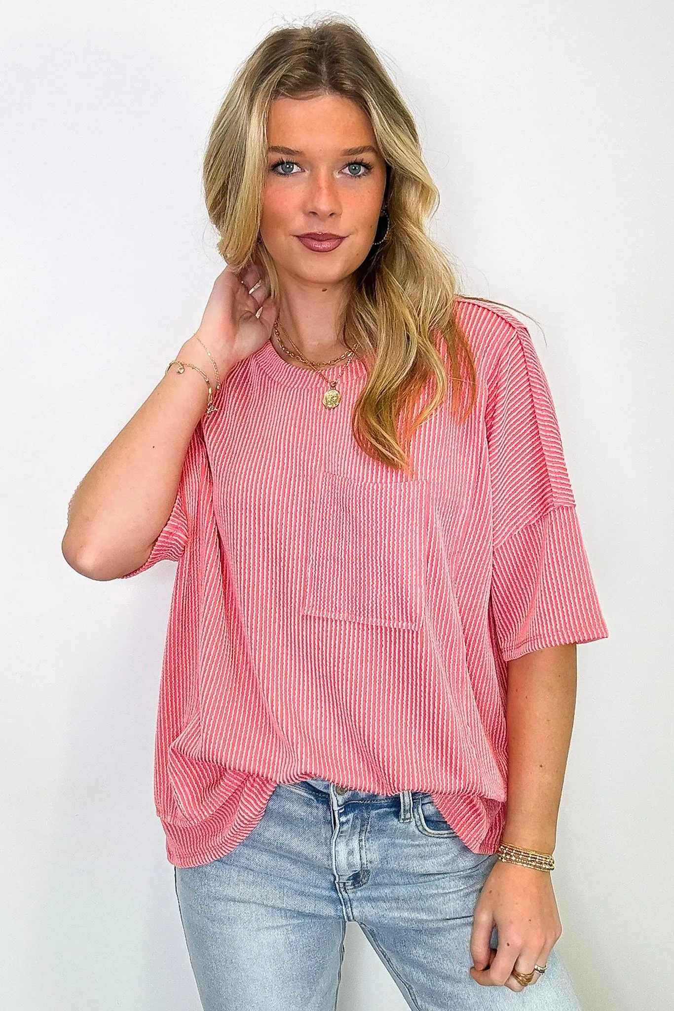 Go With It Raw Edge Relaxed Pocket Top