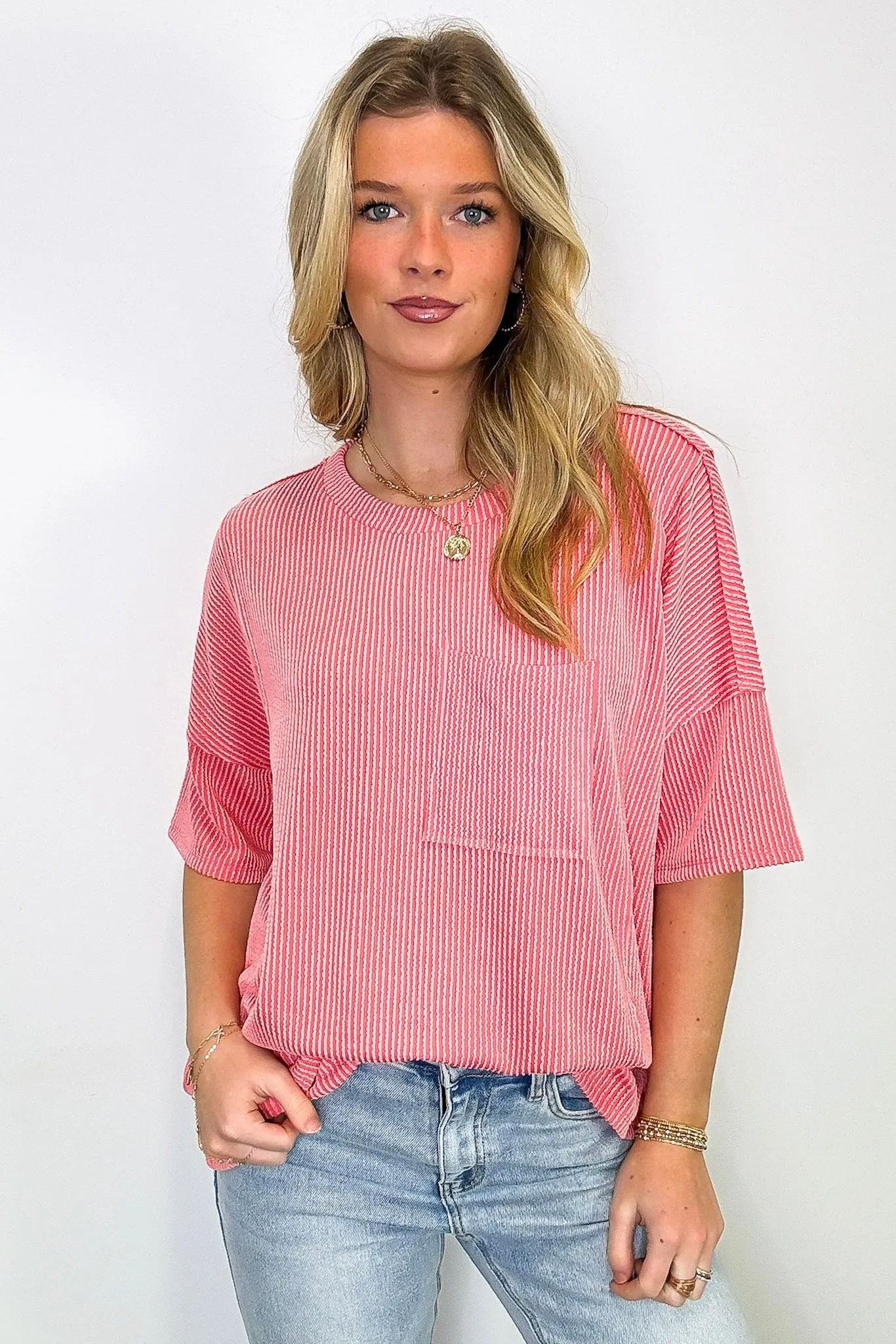 Go With It Raw Edge Relaxed Pocket Top