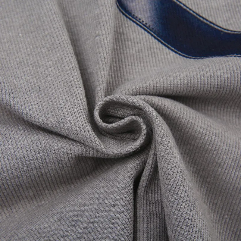 Grey Ribbed Knit Print Sleeveless Top