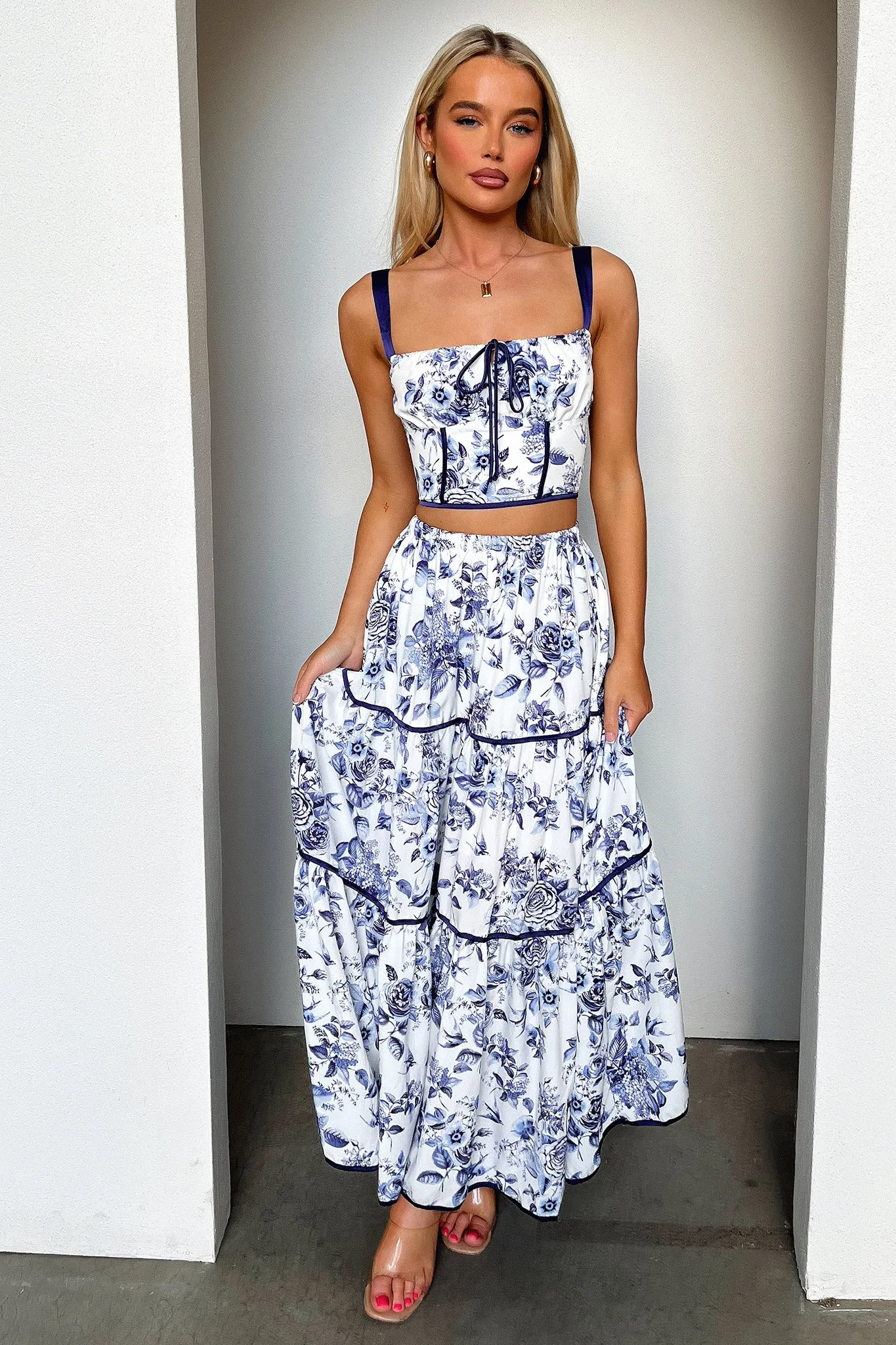 Joy Maxi Skirt - Blue Floral