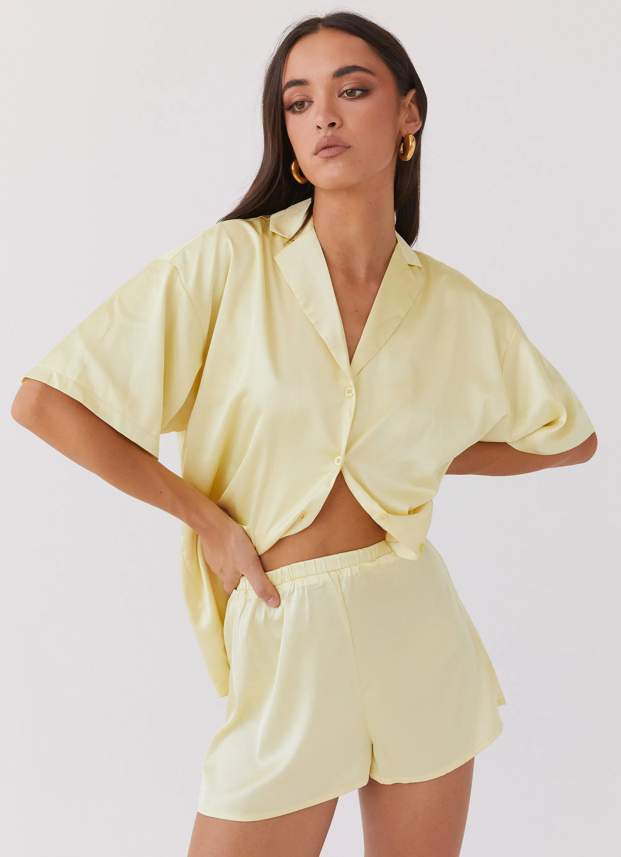 Julia Satin Oversized Shirt - Lemon