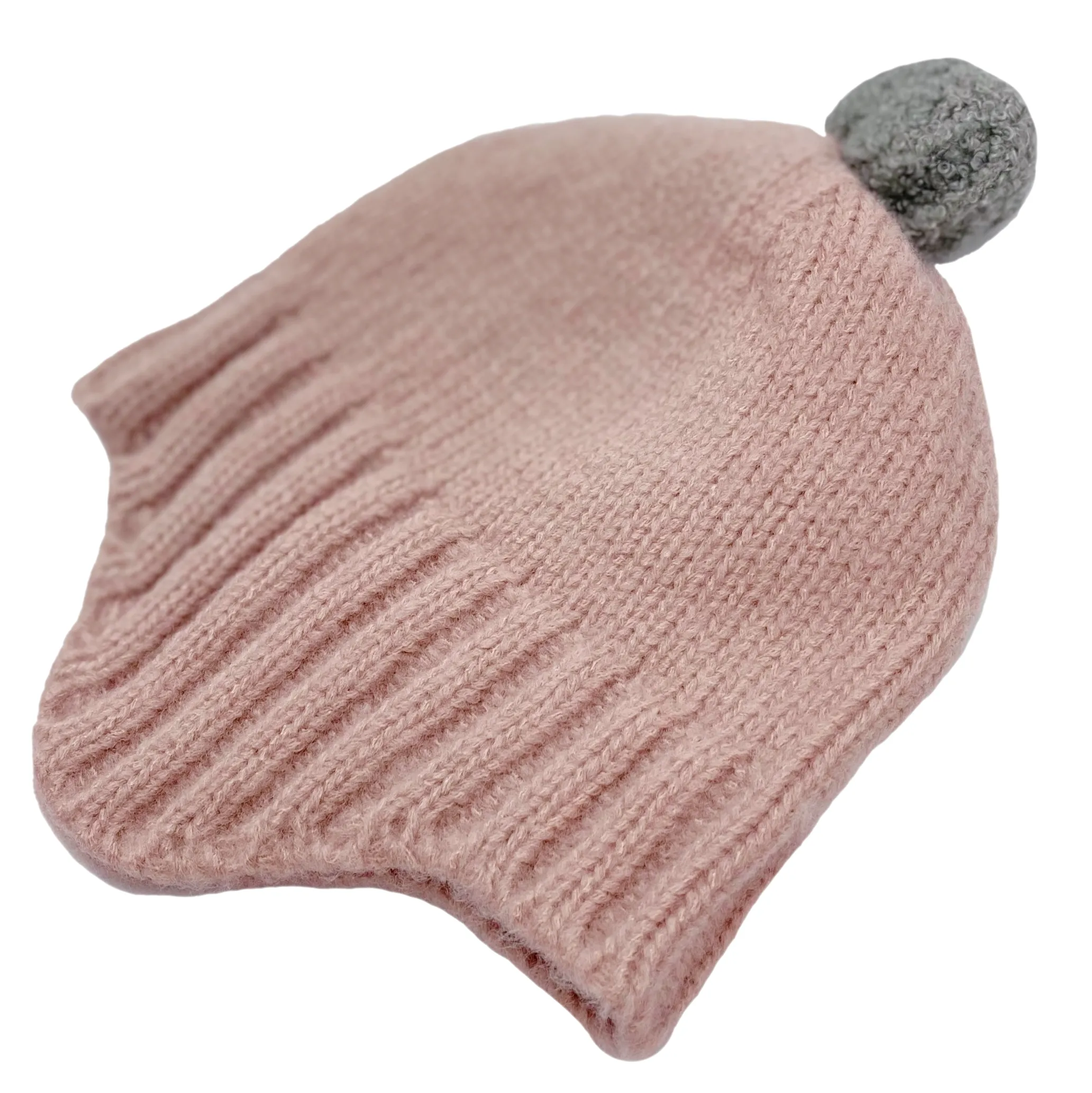 Knitted Pom Pom Beanie (Pink)
