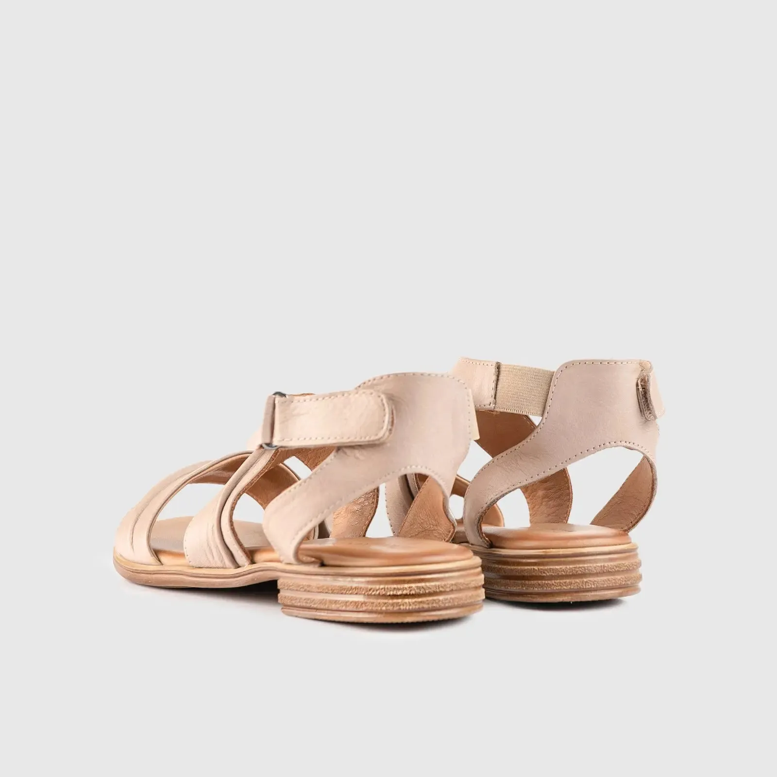 Leather Flat Comfort Sandals Beige 8617
