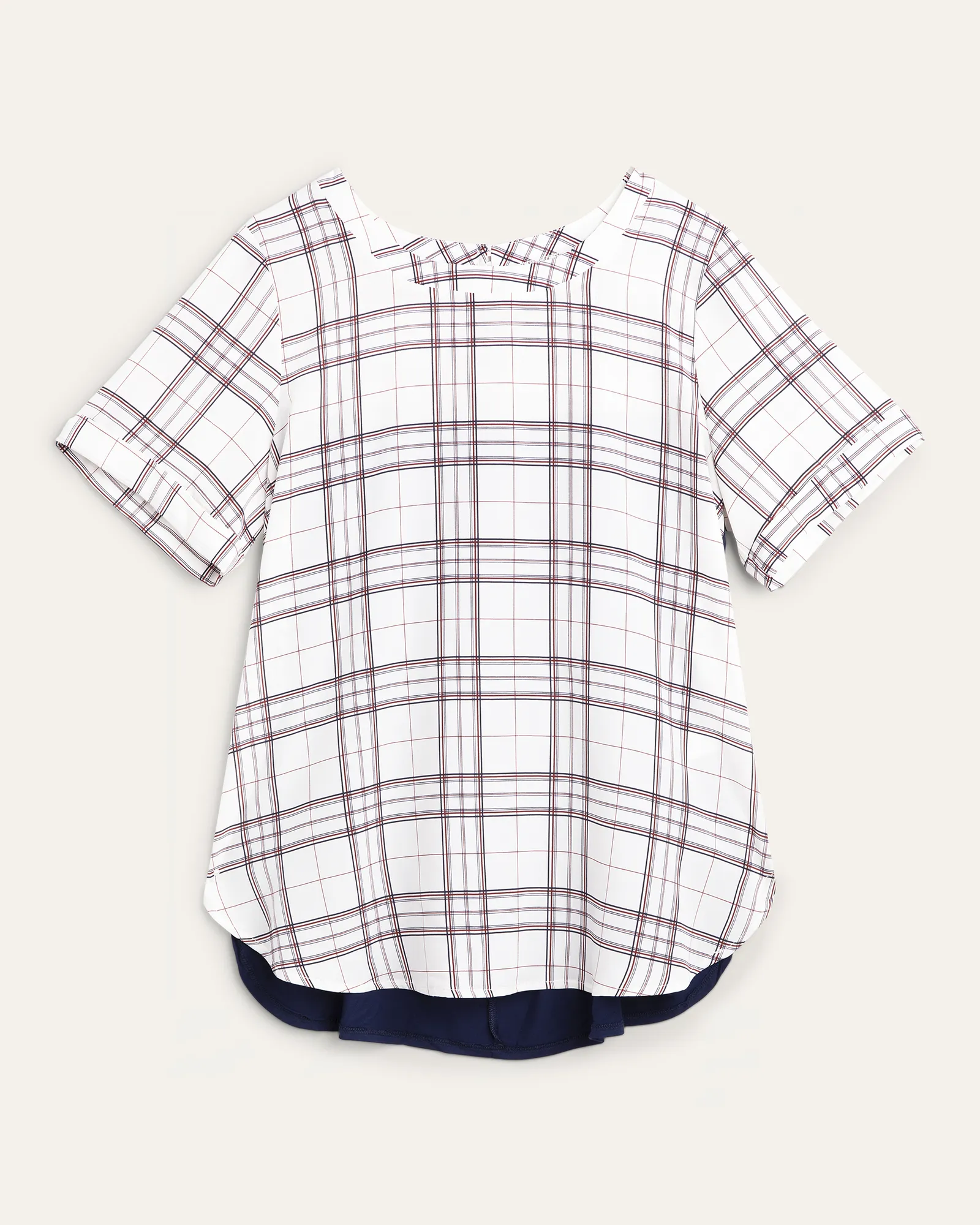 Leslie High-Low Hem Printed Top | White / Navy