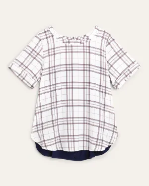 Leslie High-Low Hem Printed Top | White / Navy