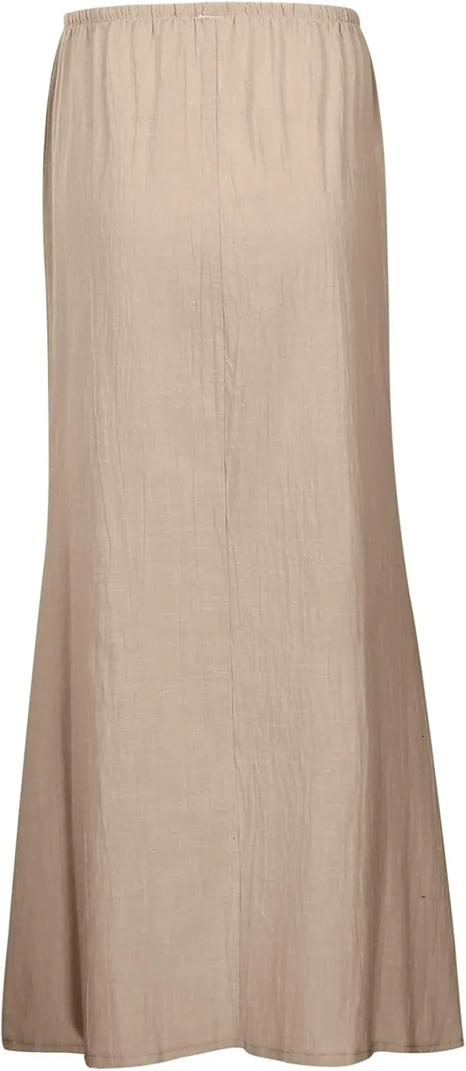 Linen Maxi Skirts for Women Trendy Summer Casual Boho Beach Vacation Flowy Long Skirts Drawstring Elastic Waist A Line Skirts