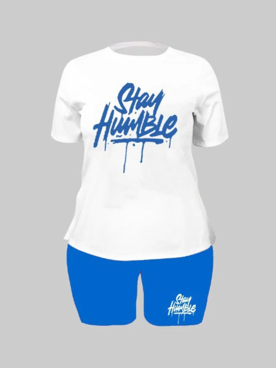 LW Letter Stay Humble Print Two Pieces Shorts Set