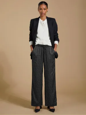 Mandy Printed Satin Trousers | Black Mini Spot