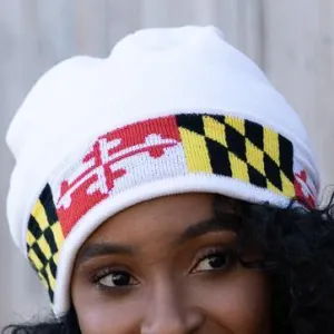 Maryland Flag (White) / Knit Beanie Cap