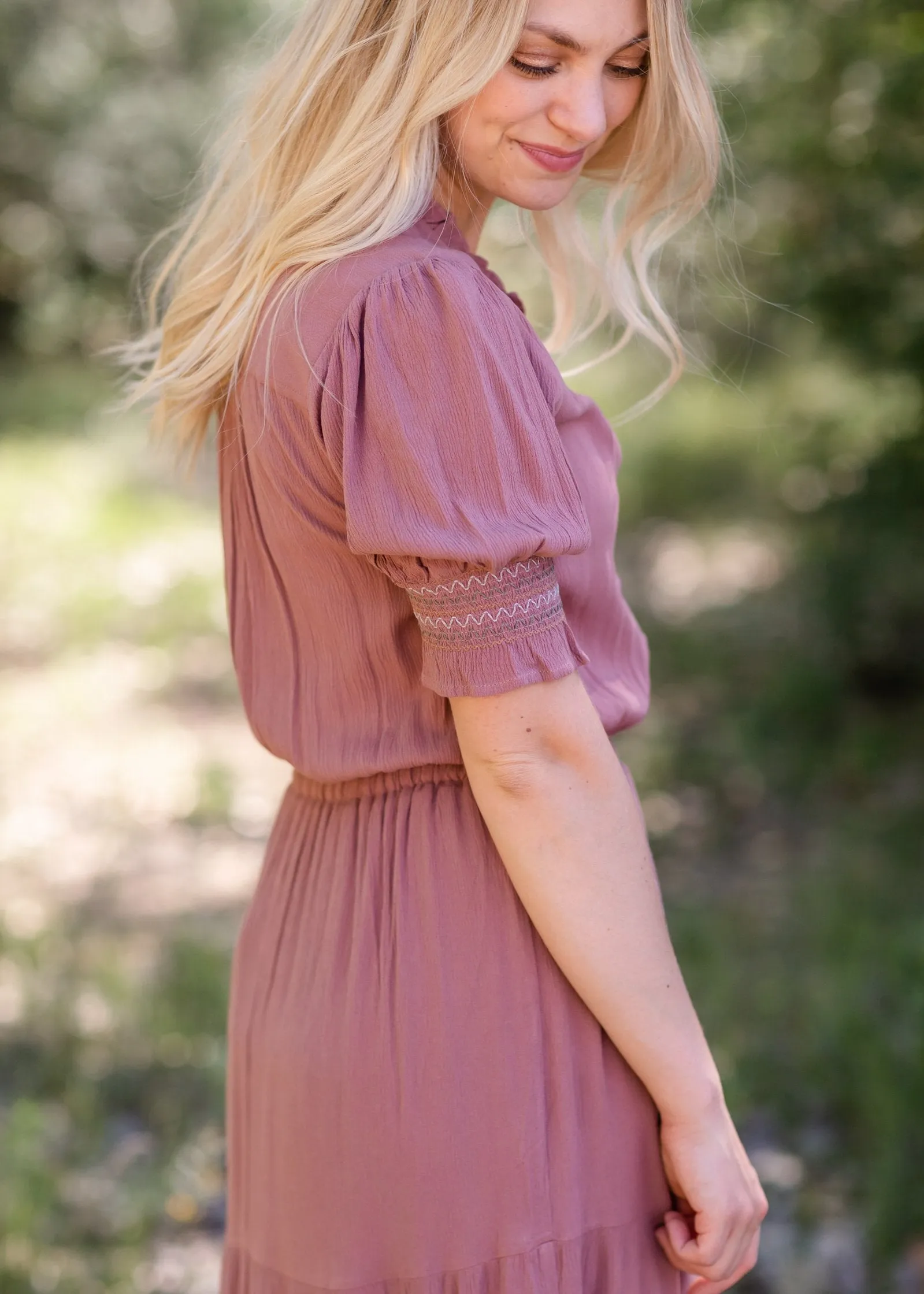 Mauve Gauze Puff Sleeve Maxi Dress