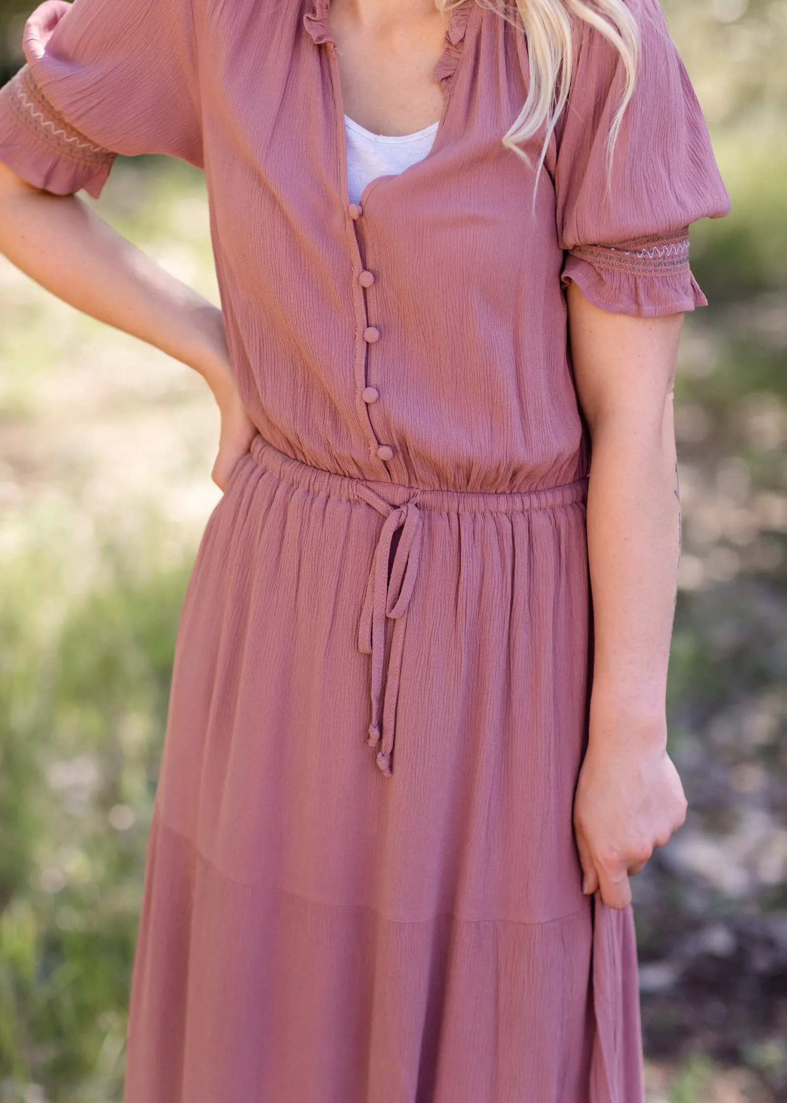 Mauve Gauze Puff Sleeve Maxi Dress