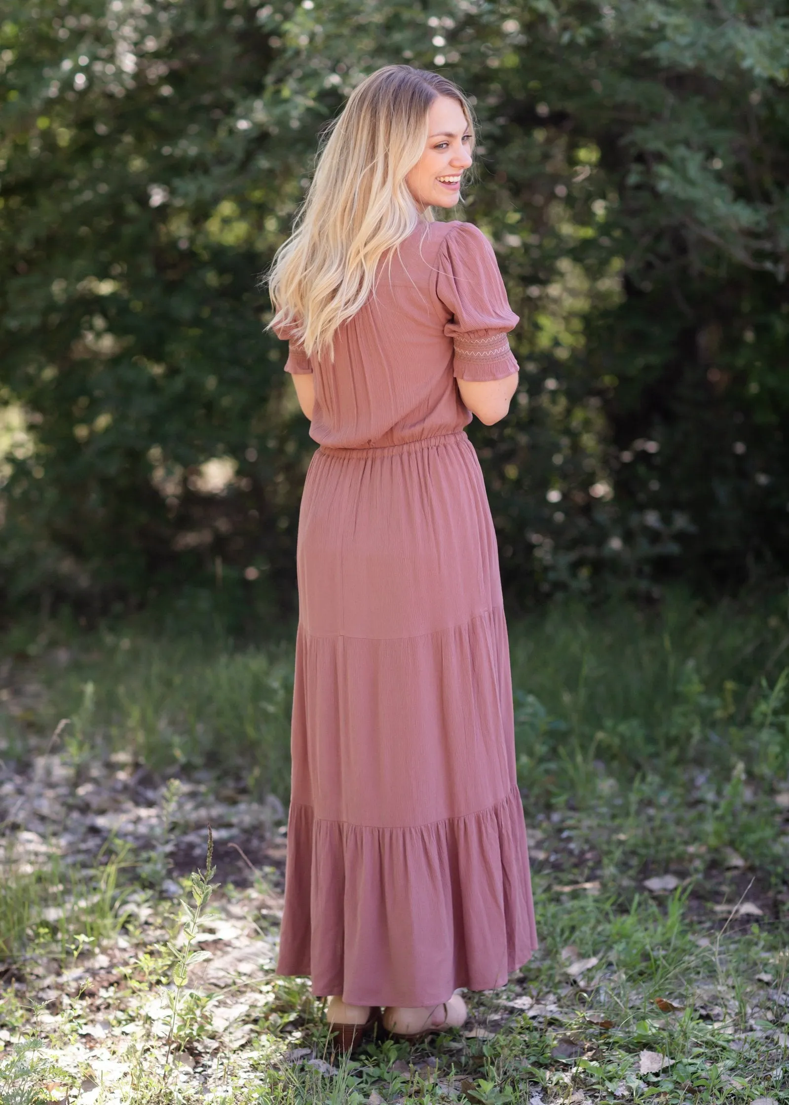 Mauve Gauze Puff Sleeve Maxi Dress