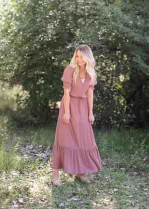 Mauve Gauze Puff Sleeve Maxi Dress