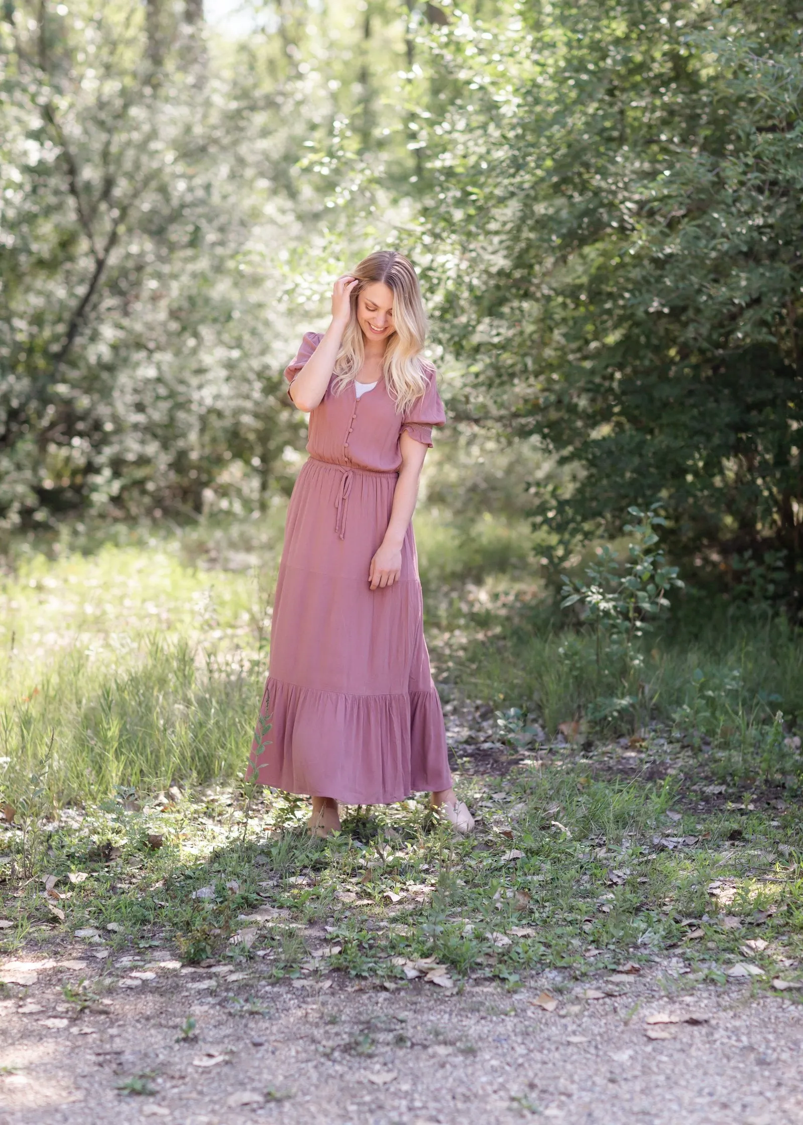 Mauve Gauze Puff Sleeve Maxi Dress