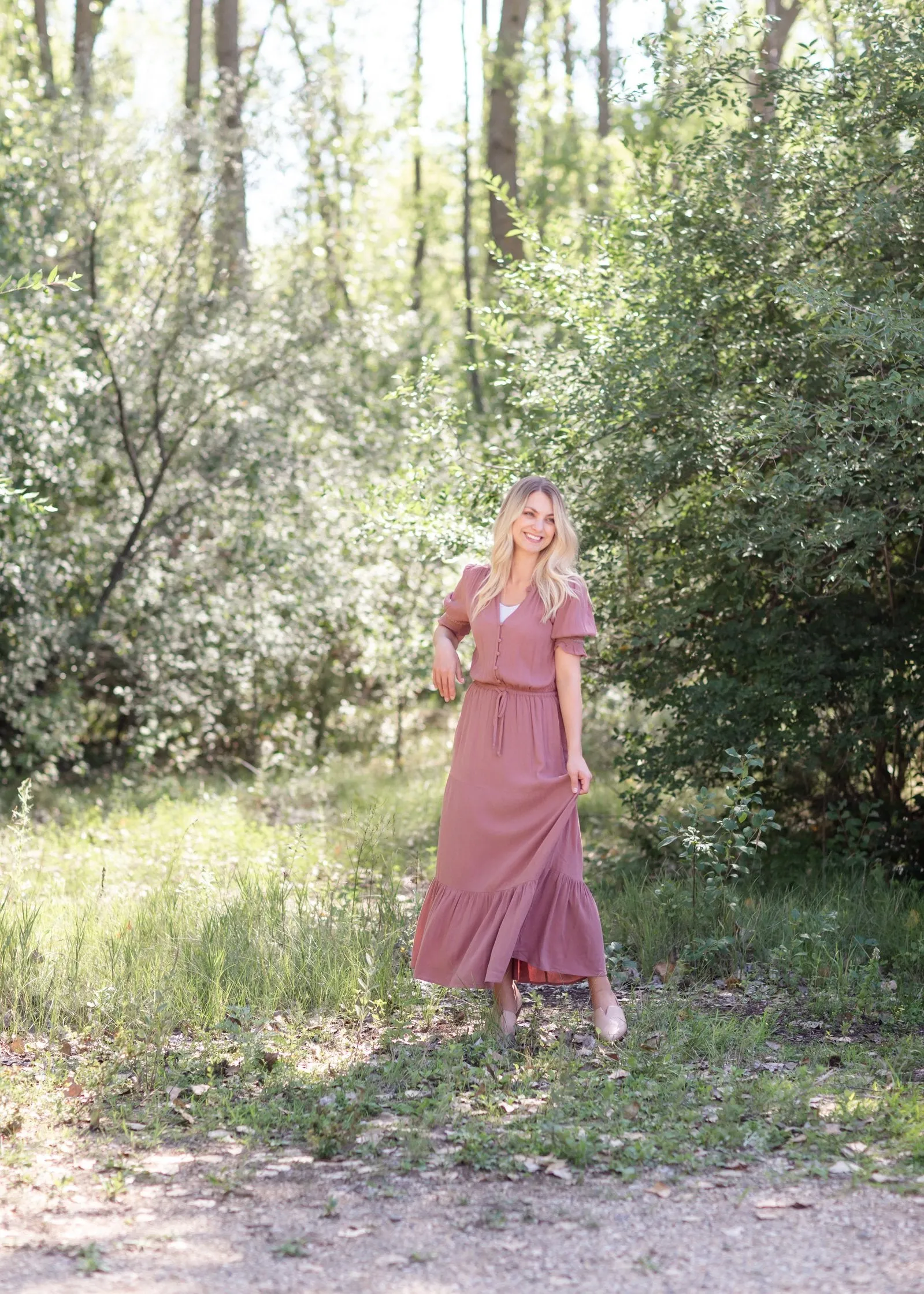 Mauve Gauze Puff Sleeve Maxi Dress
