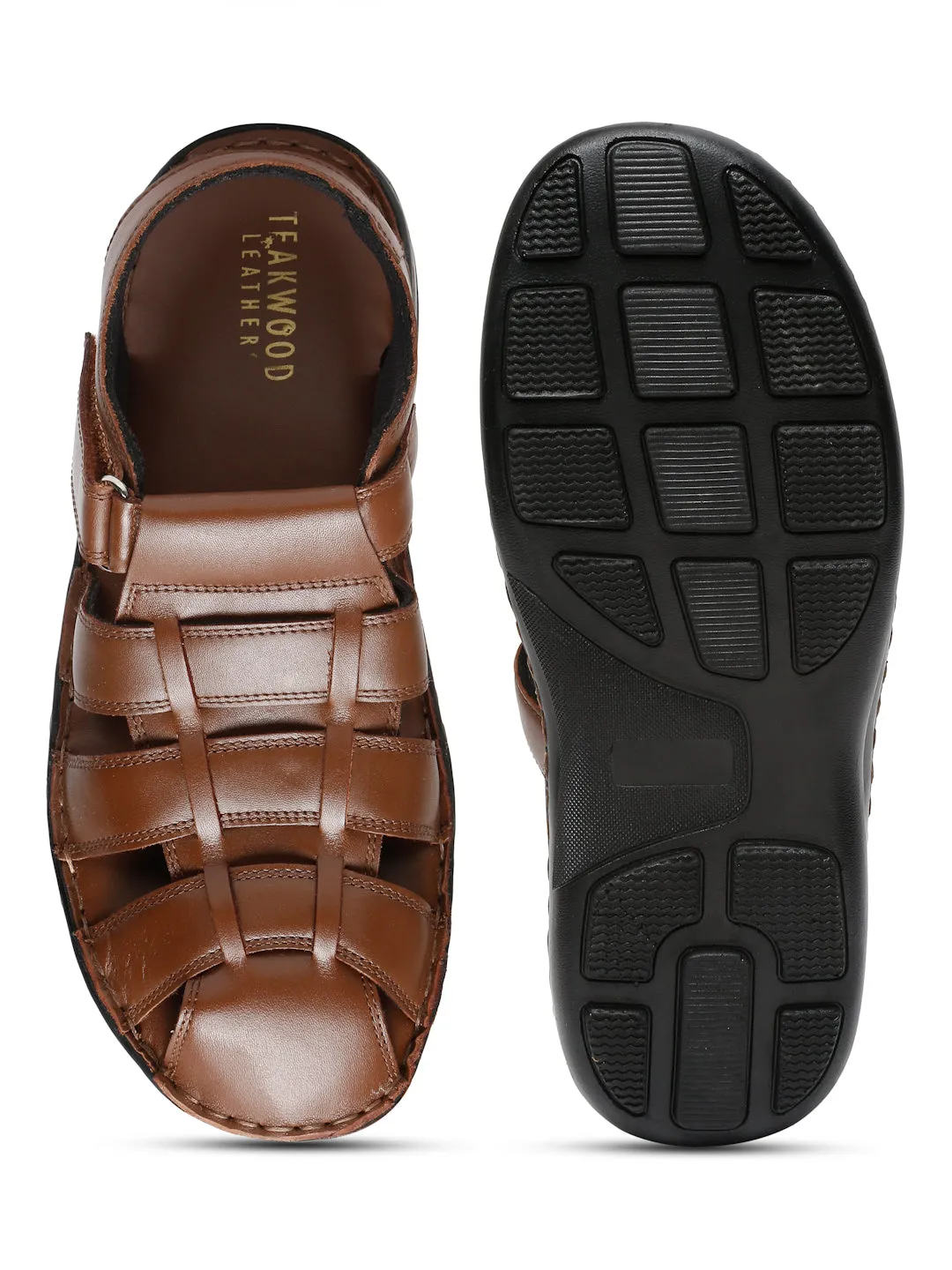 Men Tan Solid Leather Sandal