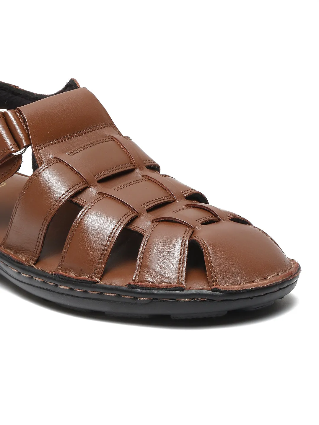 Men Tan Solid Leather Sandal