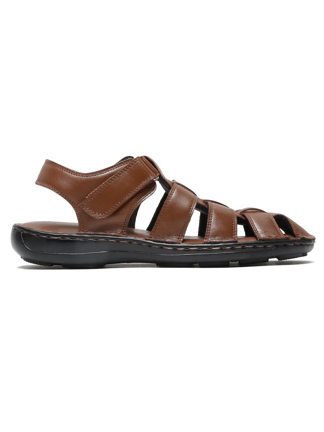 Men Tan Solid Leather Sandal