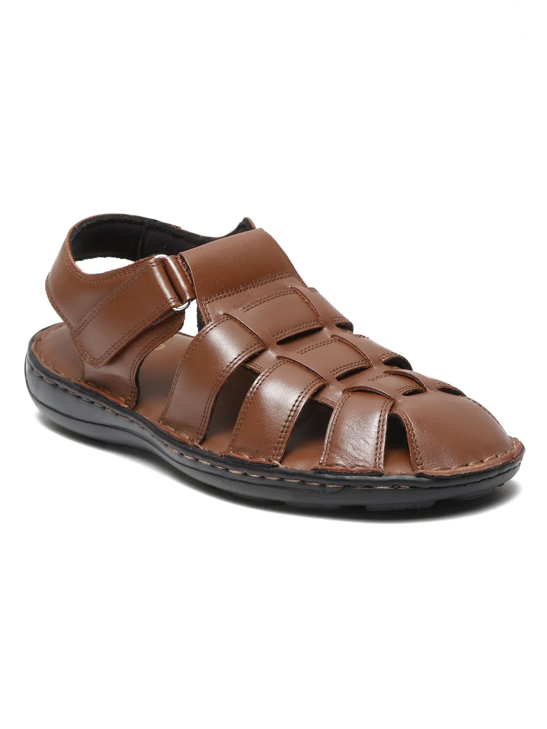 Men Tan Solid Leather Sandal