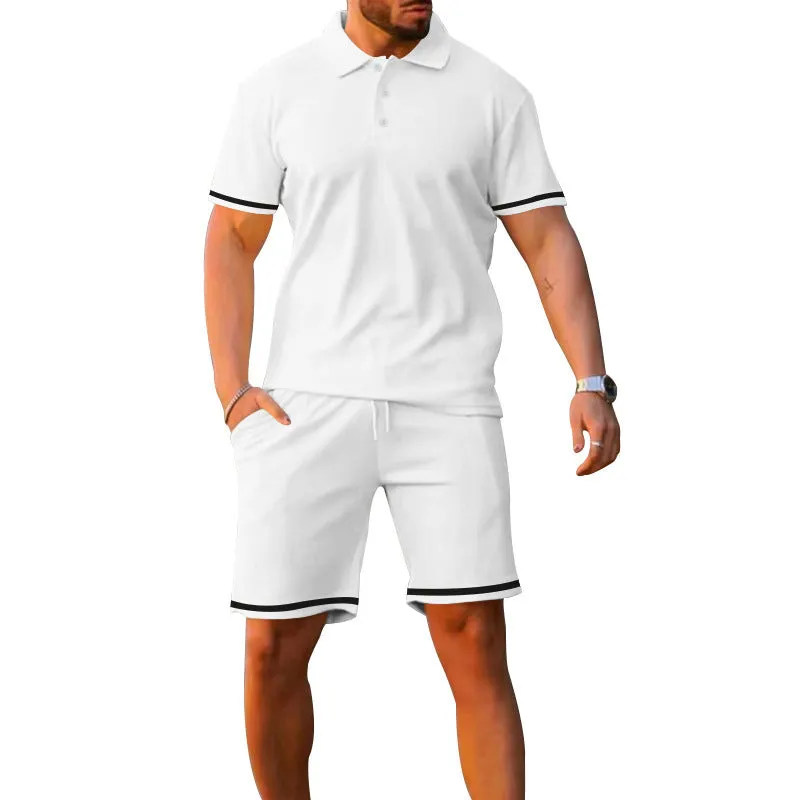 Men's Casual Polo Shirt And Shorts Two-Piece Set