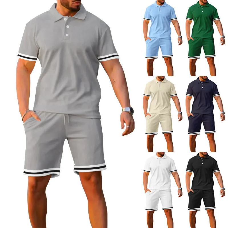 Men's Casual Polo Shirt And Shorts Two-Piece Set