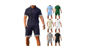 Men's Casual Polo Shirt And Shorts Two-Piece Set
