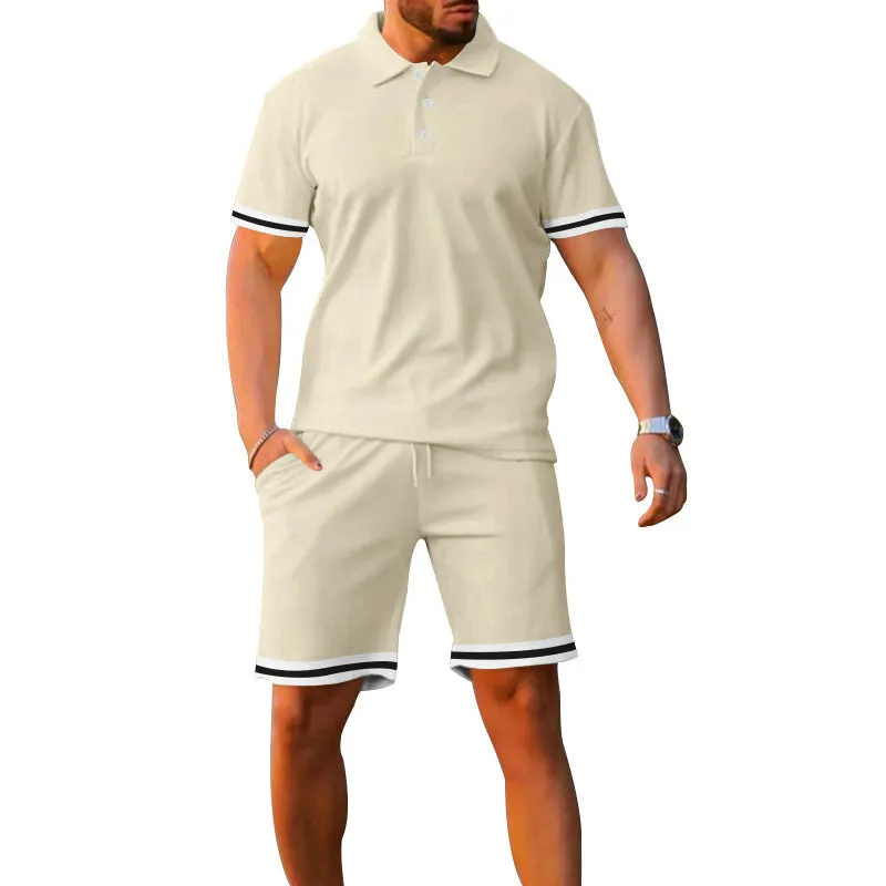 Men's Casual Polo Shirt And Shorts Two-Piece Set