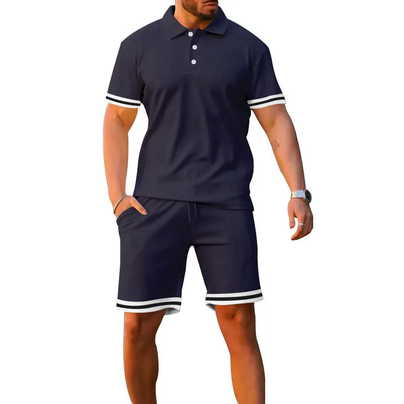 Men's Casual Polo Shirt And Shorts Two-Piece Set