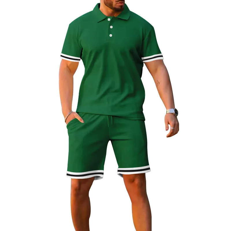 Men's Casual Polo Shirt And Shorts Two-Piece Set