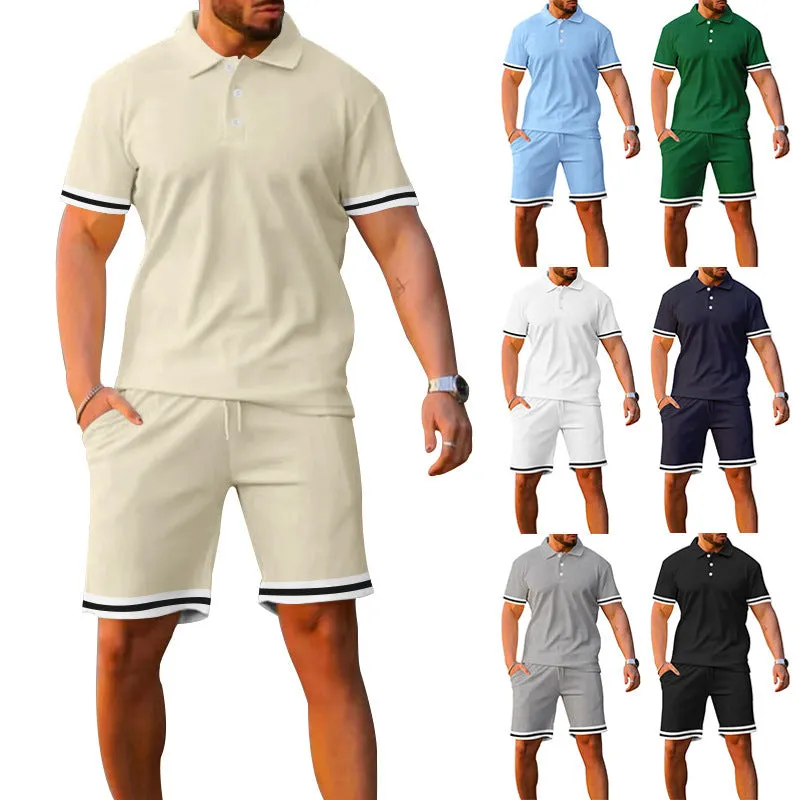 Men's Casual Polo Shirt And Shorts Two-Piece Set