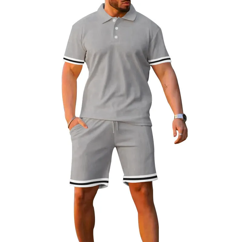 Men's Casual Polo Shirt And Shorts Two-Piece Set
