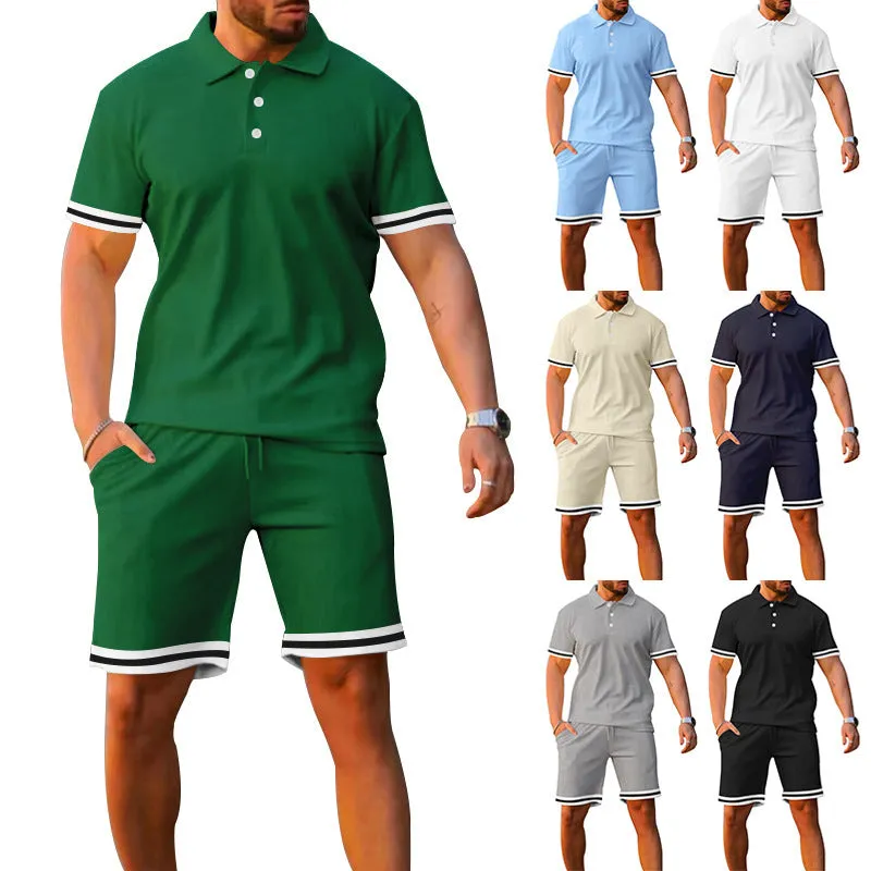 Men's Casual Polo Shirt And Shorts Two-Piece Set