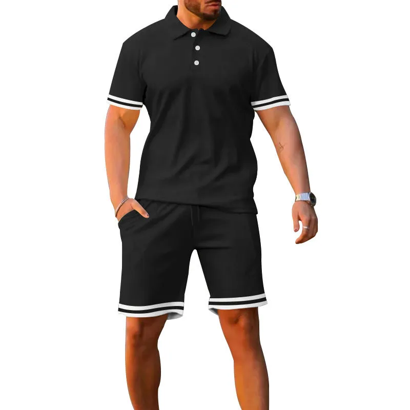 Men's Casual Polo Shirt And Shorts Two-Piece Set