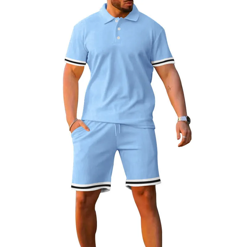 Men's Casual Polo Shirt And Shorts Two-Piece Set