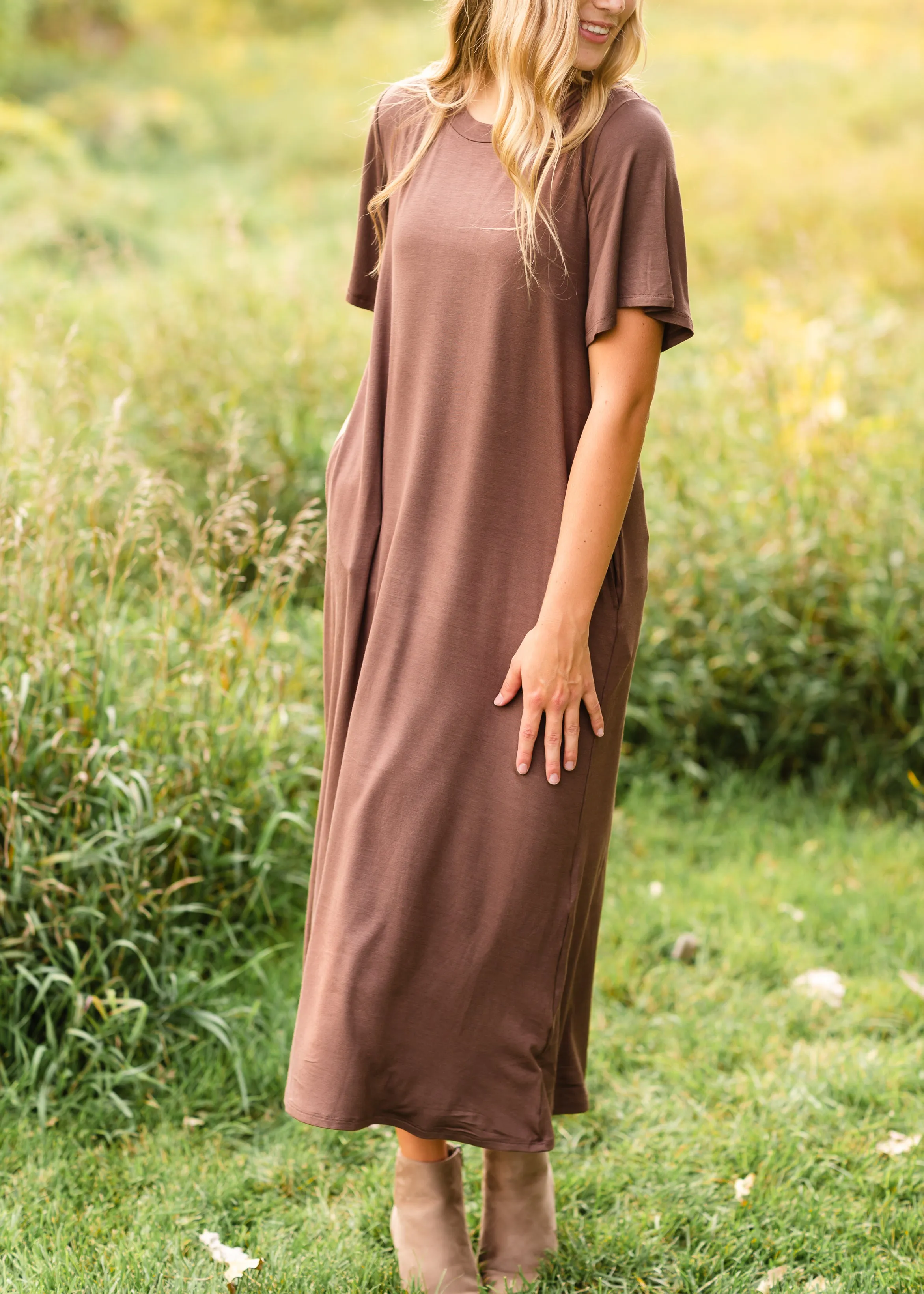 Mocha Bell Sleeve T-Shirt Dress - FINAL SALE
