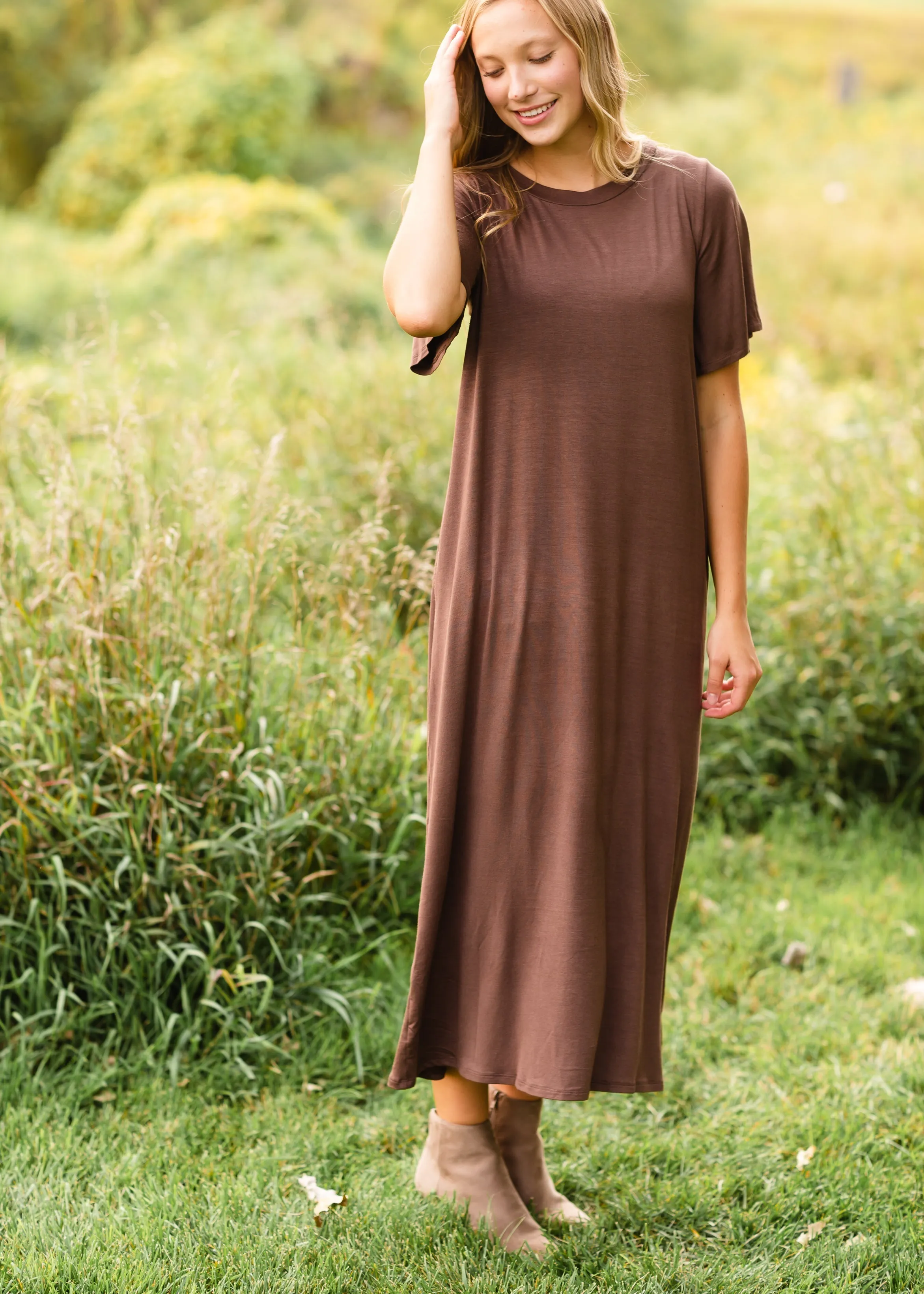Mocha Bell Sleeve T-Shirt Dress - FINAL SALE