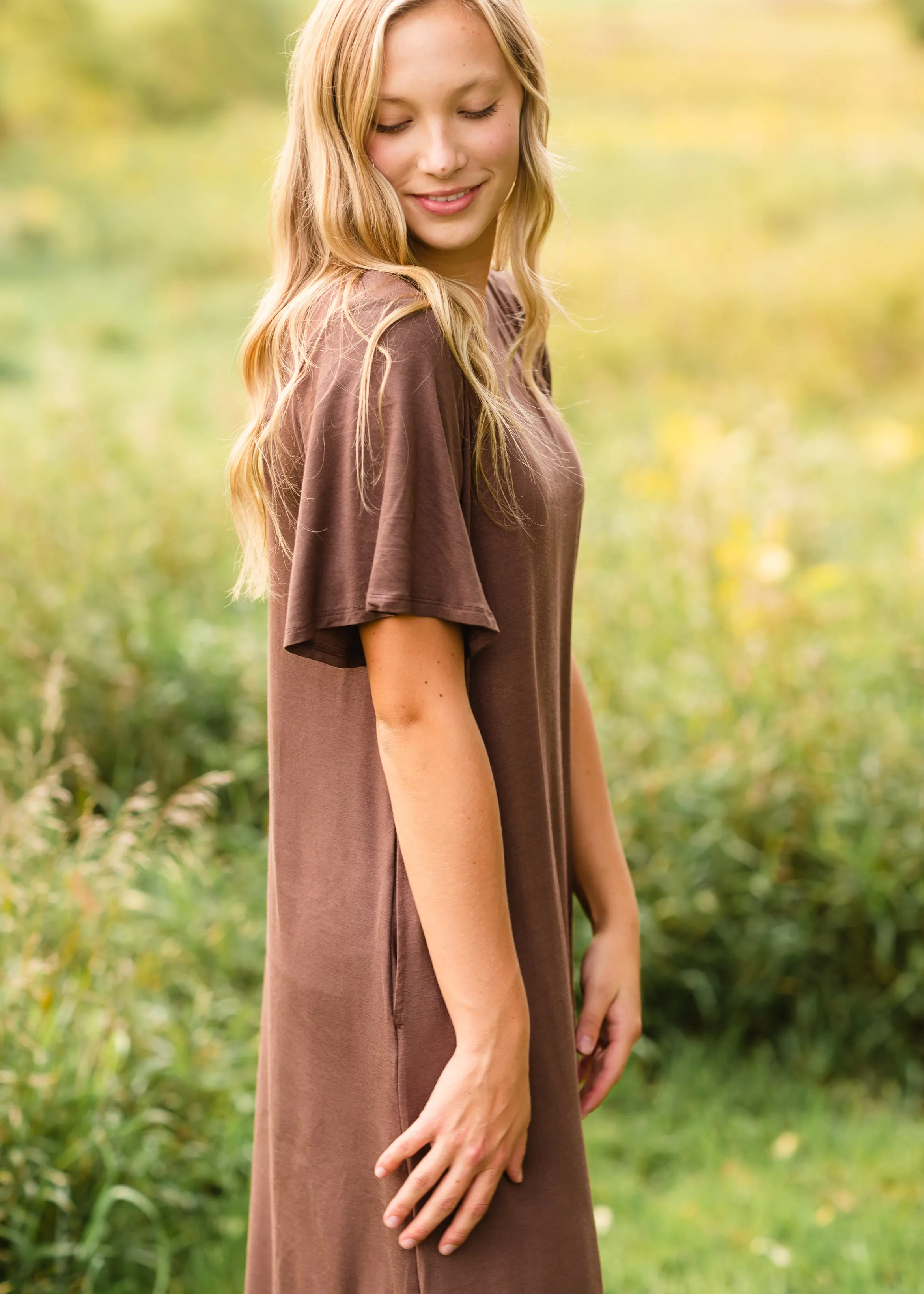 Mocha Bell Sleeve T-Shirt Dress - FINAL SALE