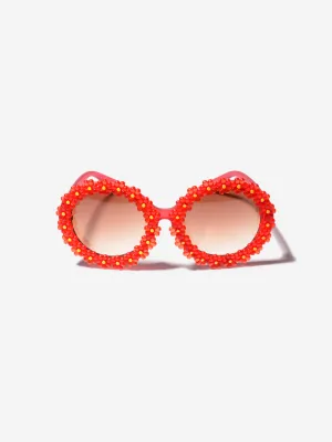 Molo Girls Round Flower Sunglasses In Red