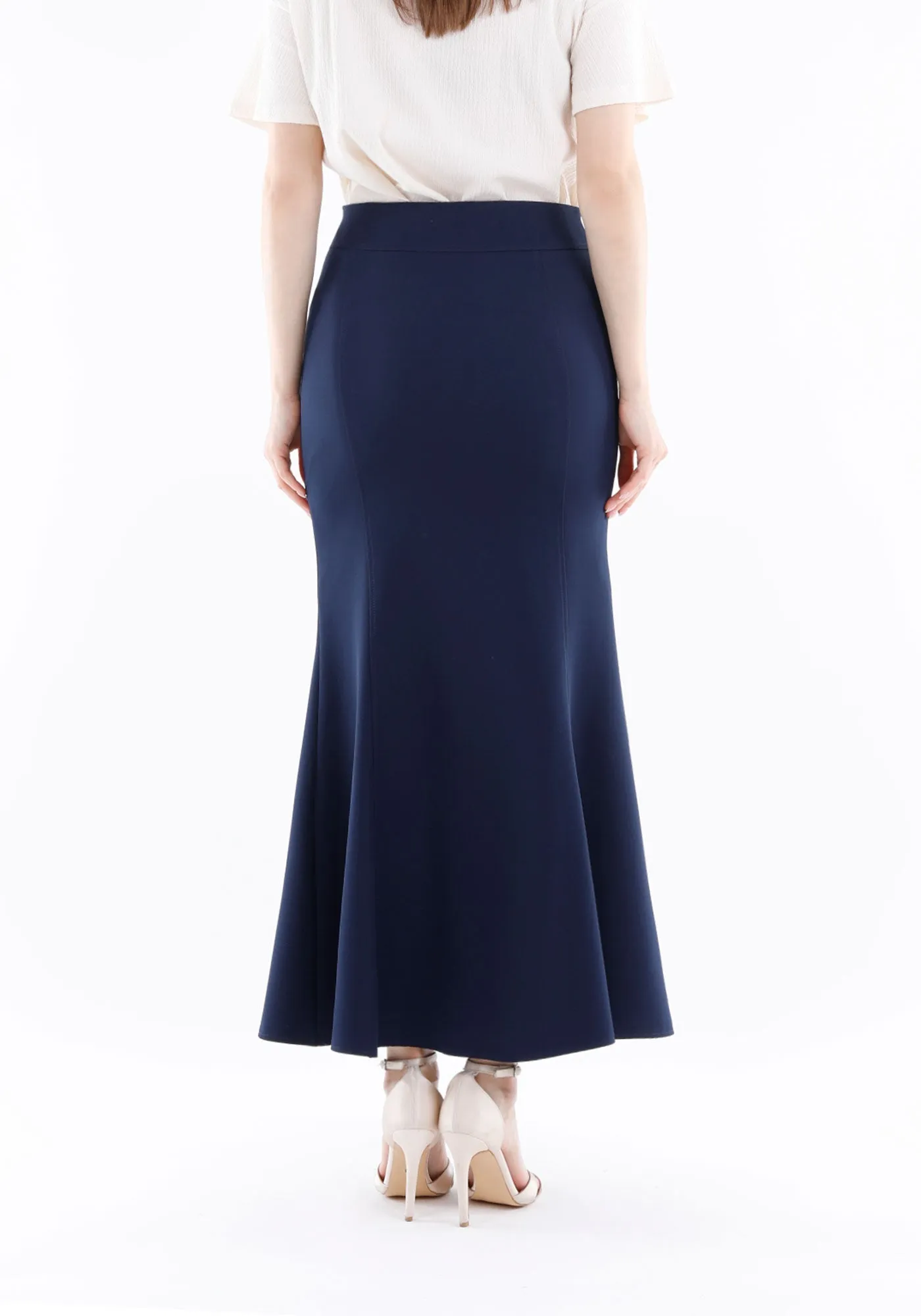 Navy Blue Fishtail Maxi Skirt