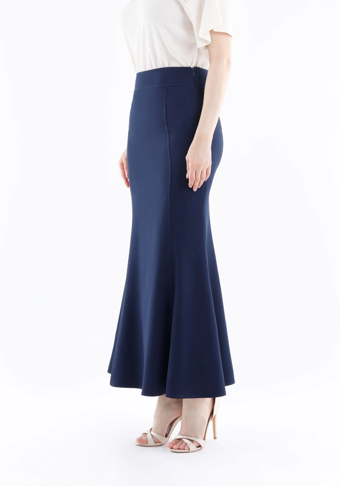 Navy Blue Fishtail Maxi Skirt