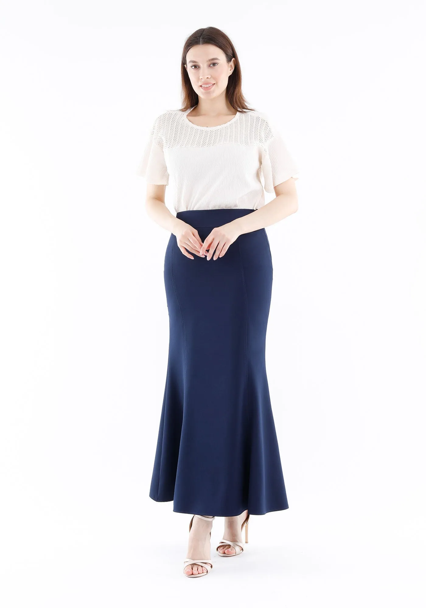 Navy Blue Fishtail Maxi Skirt