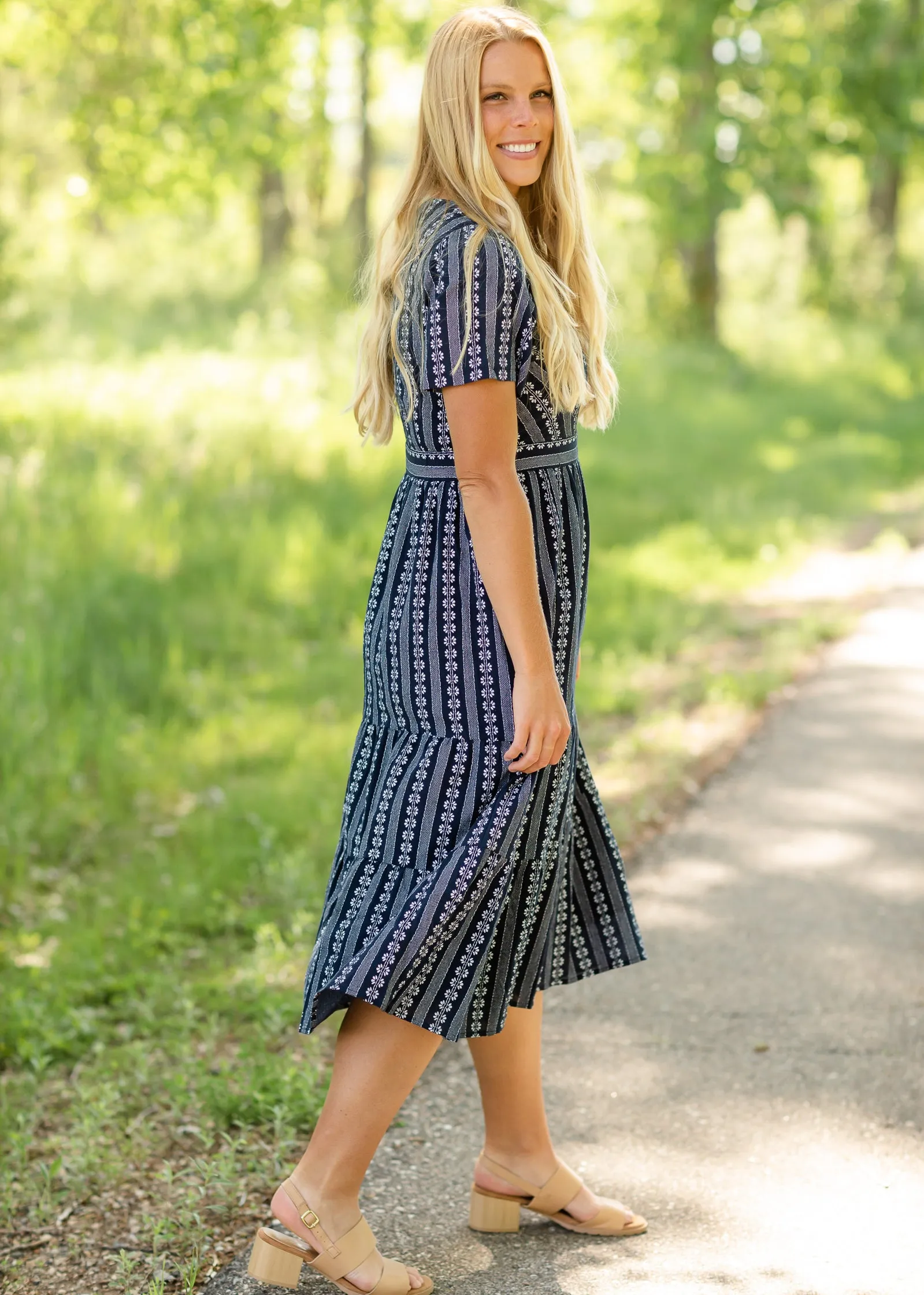 Navy Short Sleeve Floral Maxi Dress - FINAL SALE